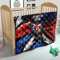 Puerto Rico Rooster Quilt with Flag Design and Tropical Hibiscus Flowers