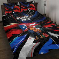 Puerto Rico Rooster Quilt Bed Set with Flag Design and Tropical Hibiscus Flowers