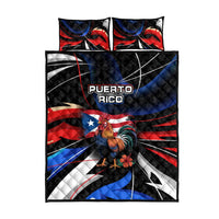 Puerto Rico Rooster Quilt Bed Set with Flag Design and Tropical Hibiscus Flowers