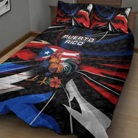 Puerto Rico Rooster Quilt Bed Set with Flag Design and Tropical Hibiscus Flowers