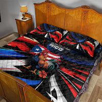 Puerto Rico Rooster Quilt Bed Set with Flag Design and Tropical Hibiscus Flowers