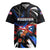 Puerto Rico Rooster Rugby Jersey with Flag Design and Tropical Hibiscus Flowers