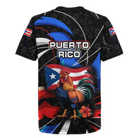 Puerto Rico Rooster Rugby Jersey with Flag Design and Tropical Hibiscus Flowers