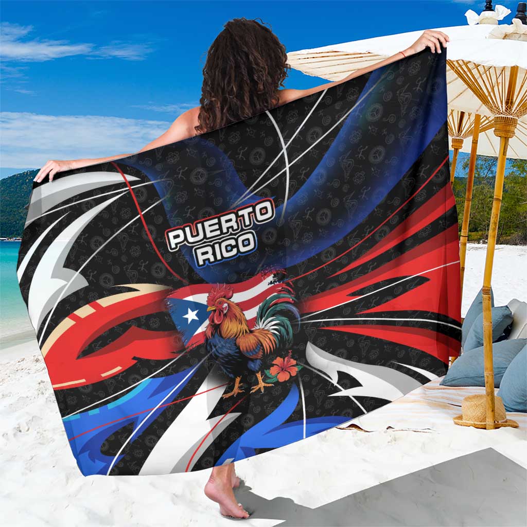 Puerto Rico Rooster Sarong with Flag Design and Tropical Hibiscus Flowers