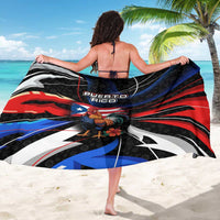 Puerto Rico Rooster Sarong with Flag Design and Tropical Hibiscus Flowers