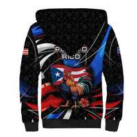 Puerto Rico Rooster Sherpa Hoodie with Flag Design and Tropical Hibiscus Flowers