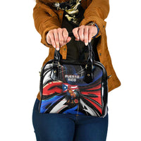 Puerto Rico Rooster Shoulder Handbag with Flag Design and Tropical Hibiscus Flowers