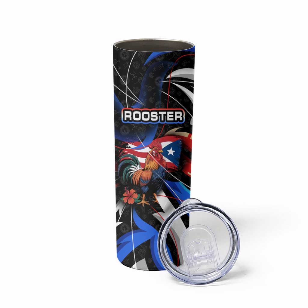 Puerto Rico Rooster Skinny Tumbler with Flag Design and Tropical Hibiscus Flowers