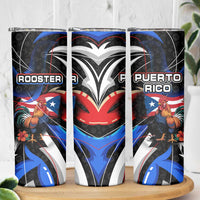 Puerto Rico Rooster Skinny Tumbler with Flag Design and Tropical Hibiscus Flowers
