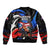 Puerto Rico Rooster Sleeve Zip Bomber Jacket with Flag Design and Tropical Hibiscus Flowers
