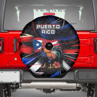 Puerto Rico Rooster Spare Tire Cover with Flag Design and Tropical Hibiscus Flowers