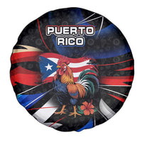 Puerto Rico Rooster Spare Tire Cover with Flag Design and Tropical Hibiscus Flowers