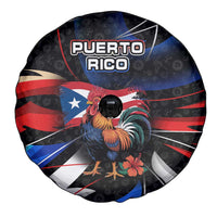 Puerto Rico Rooster Spare Tire Cover with Flag Design and Tropical Hibiscus Flowers
