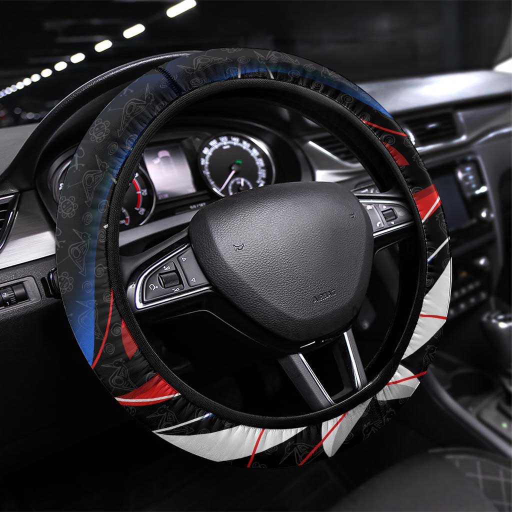 Puerto Rico Rooster Steering Wheel Cover with Flag Design and Tropical Hibiscus Flowers