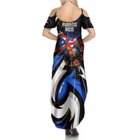 Puerto Rico Rooster Summer Maxi Dress with Flag Design and Tropical Hibiscus Flowers
