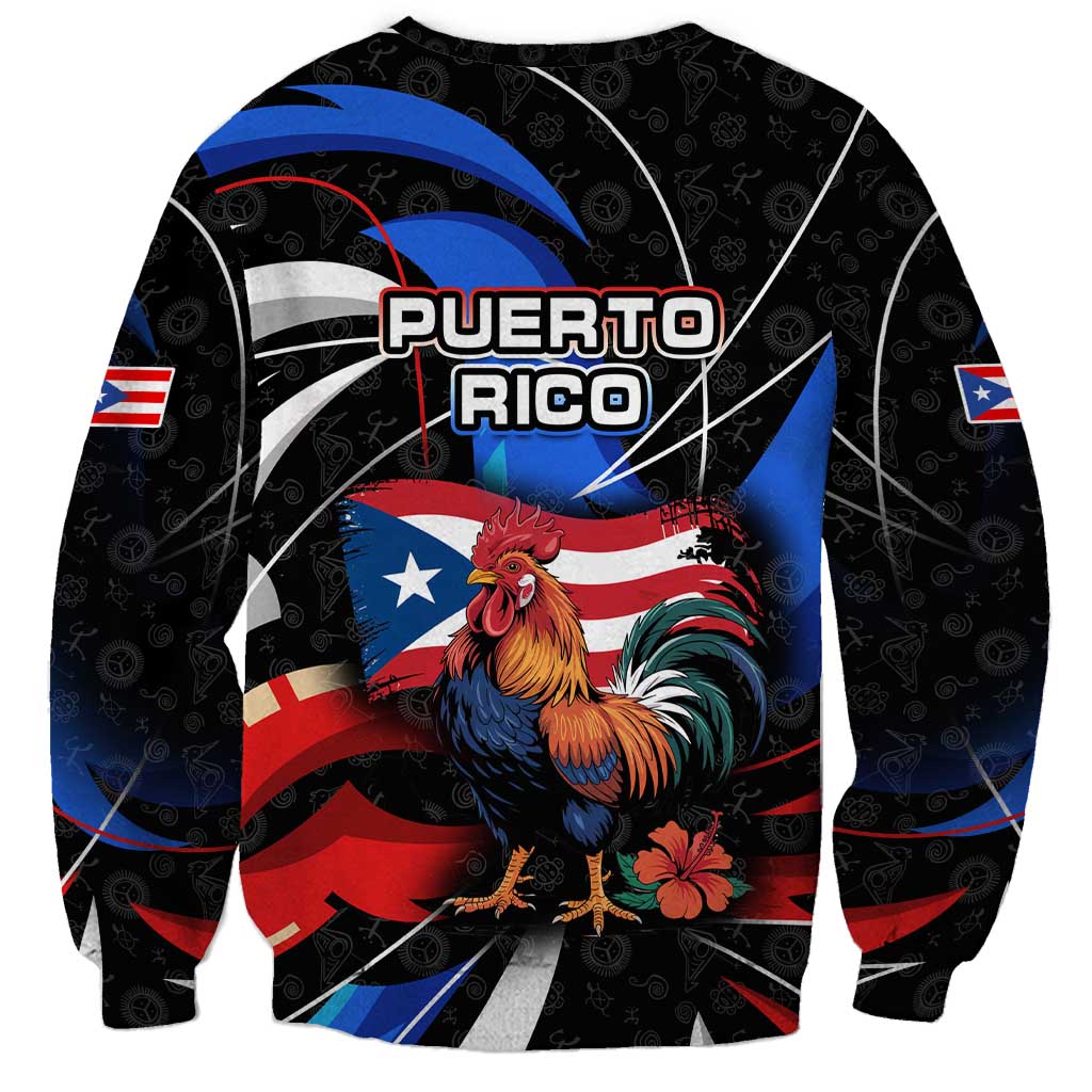 Puerto Rico Rooster Sweatshirt with Flag Design and Tropical Hibiscus Flowers