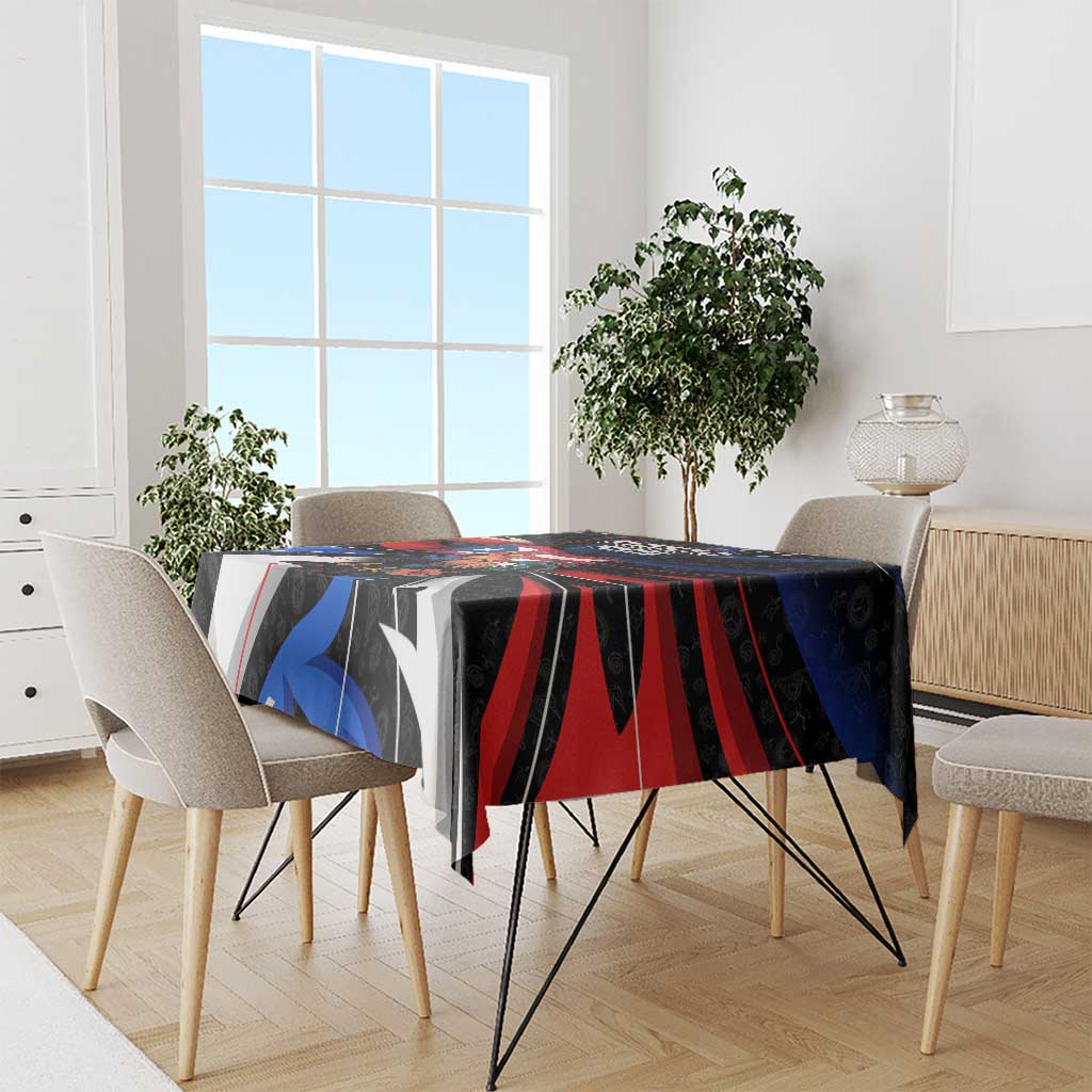 Puerto Rico Rooster Tablecloth with Flag Design and Tropical Hibiscus Flowers