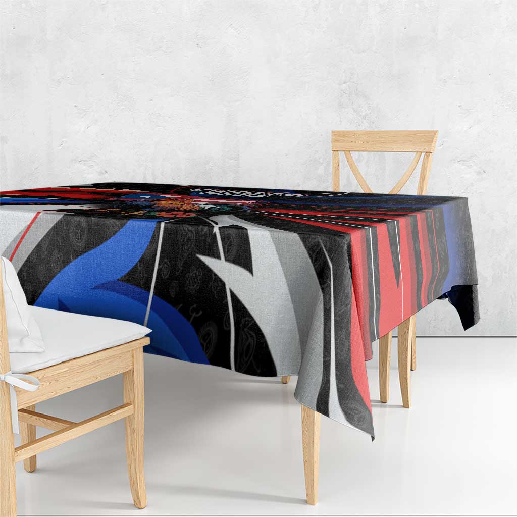 Puerto Rico Rooster Tablecloth with Flag Design and Tropical Hibiscus Flowers