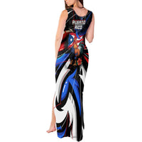 Puerto Rico Rooster Tank Maxi Dress with Flag Design and Tropical Hibiscus Flowers