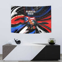 Puerto Rico Rooster Tapestry with Flag Design and Tropical Hibiscus Flowers