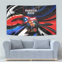 Puerto Rico Rooster Tapestry with Flag Design and Tropical Hibiscus Flowers