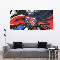Puerto Rico Rooster Tapestry with Flag Design and Tropical Hibiscus Flowers