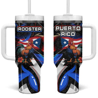 Puerto Rico Rooster Tumbler With Handle with Flag Design and Tropical Hibiscus Flowers