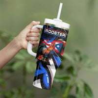 Puerto Rico Rooster Tumbler With Handle with Flag Design and Tropical Hibiscus Flowers
