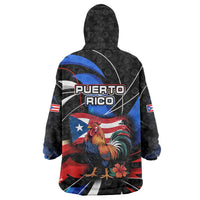 Puerto Rico Rooster Wearable Blanket Hoodie with Flag Design and Tropical Hibiscus Flowers