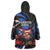 Puerto Rico Rooster Wearable Blanket Hoodie with Flag Design and Tropical Hibiscus Flowers
