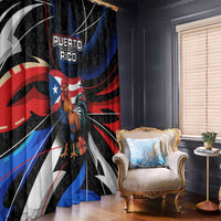 Puerto Rico Rooster Window Curtain with Flag Design and Tropical Hibiscus Flowers