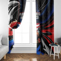 Puerto Rico Rooster Window Curtain with Flag Design and Tropical Hibiscus Flowers