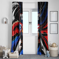 Puerto Rico Rooster Window Curtain with Flag Design and Tropical Hibiscus Flowers