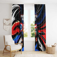 Puerto Rico Rooster Window Curtain with Flag Design and Tropical Hibiscus Flowers