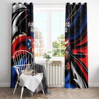 Puerto Rico Rooster Window Curtain with Flag Design and Tropical Hibiscus Flowers