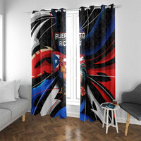 Puerto Rico Rooster Window Curtain with Flag Design and Tropical Hibiscus Flowers