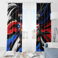 Puerto Rico Rooster Window Curtain with Flag Design and Tropical Hibiscus Flowers