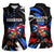 Puerto Rico Rooster Women Sleeveless Polo Shirt with Flag Design and Tropical Hibiscus Flowers