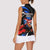 Puerto Rico Rooster Women Sleeveless Polo Shirt with Flag Design and Tropical Hibiscus Flowers