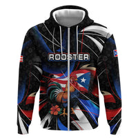 Puerto Rico Rooster Zip Hoodie with Flag Design and Tropical Hibiscus Flowers
