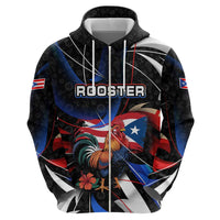 Puerto Rico Rooster Zip Hoodie with Flag Design and Tropical Hibiscus Flowers