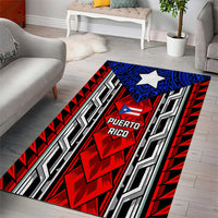Puerto Rico Area Rug with Tribal Patterns, Flag Emblem, and Taino Symbol Design