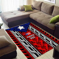 Puerto Rico Area Rug with Tribal Patterns, Flag Emblem, and Taino Symbol Design