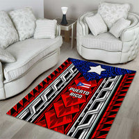 Puerto Rico Area Rug with Tribal Patterns, Flag Emblem, and Taino Symbol Design