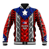 Puerto Rico Baseball Jacket with Tribal Patterns, Flag Emblem, and Taino Symbol Design