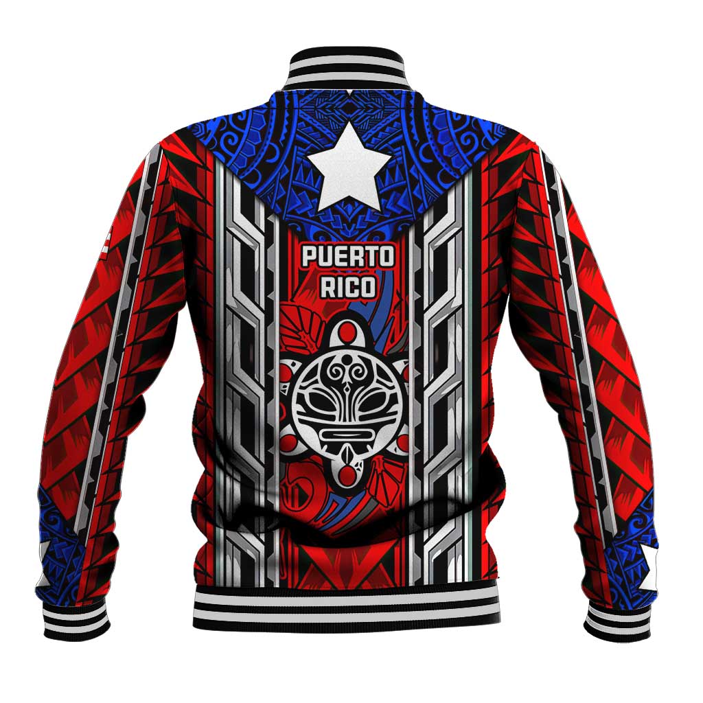 Puerto Rico Baseball Jacket with Tribal Patterns, Flag Emblem, and Taino Symbol Design