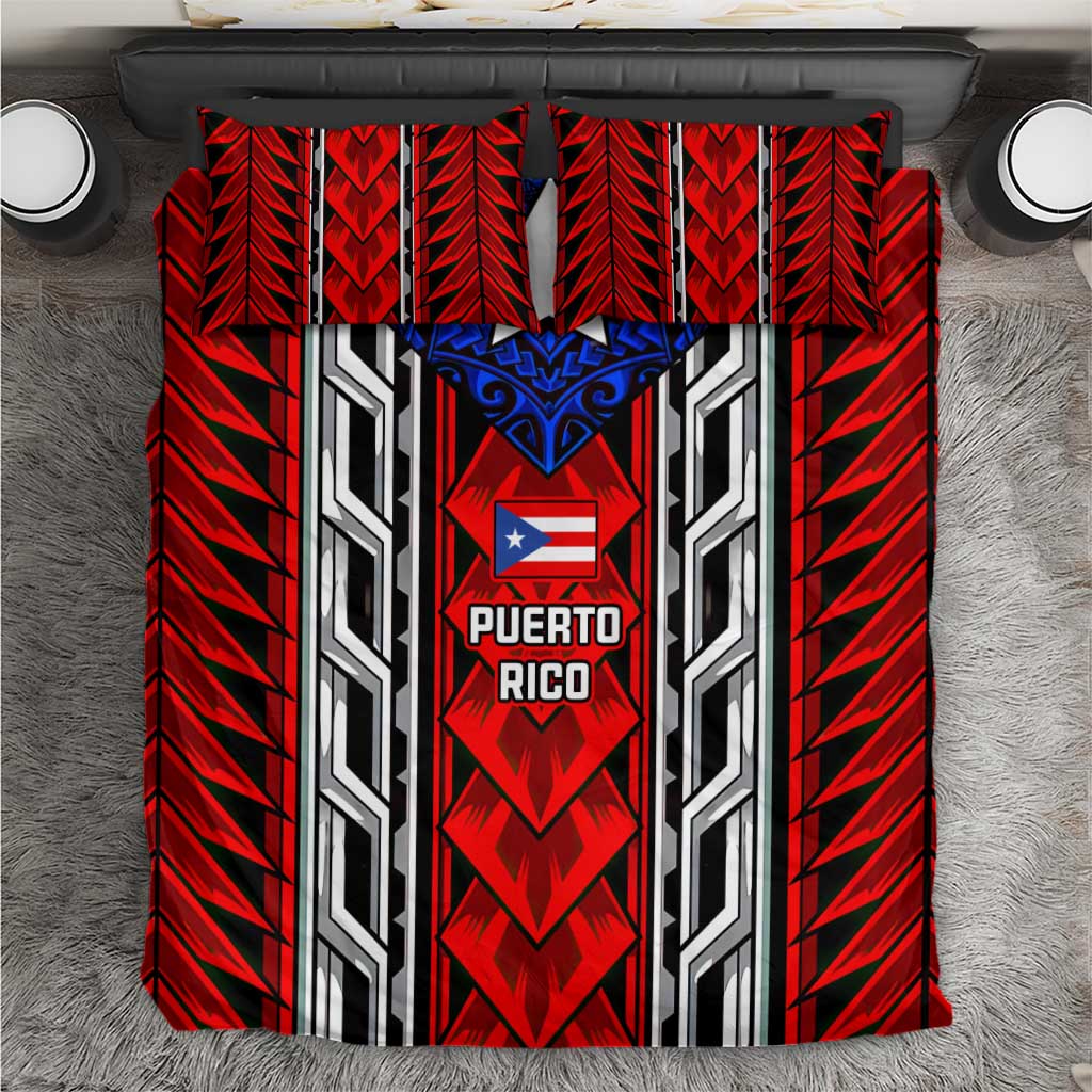 Puerto Rico Bedding Set with Tribal Patterns, Flag Emblem, and Taino Symbol Design