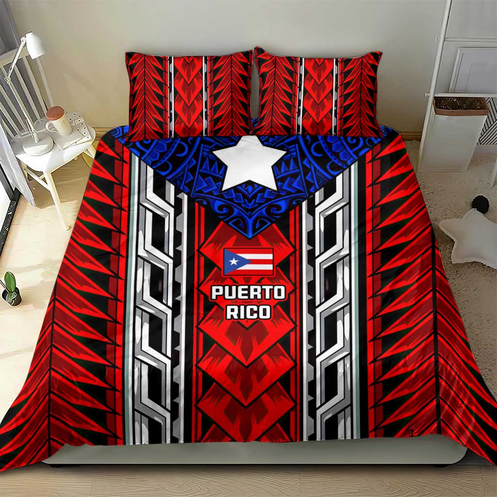 Puerto Rico Bedding Set with Tribal Patterns, Flag Emblem, and Taino Symbol Design