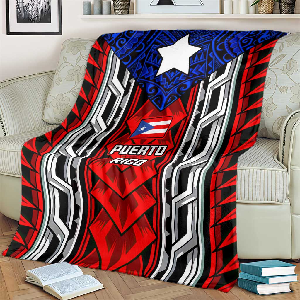 Puerto Rico Blanket with Tribal Patterns, Flag Emblem, and Taino Symbol Design