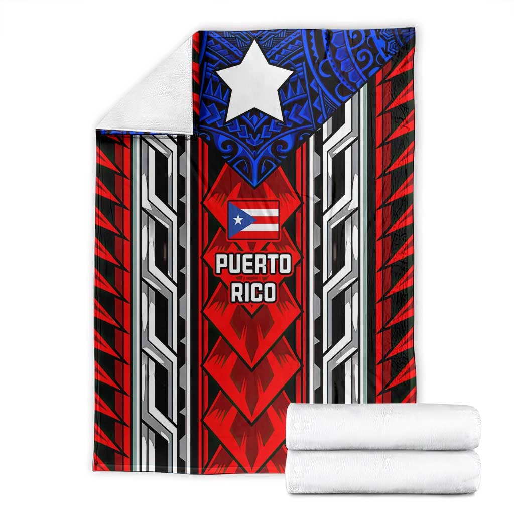 Puerto Rico Blanket with Tribal Patterns, Flag Emblem, and Taino Symbol Design